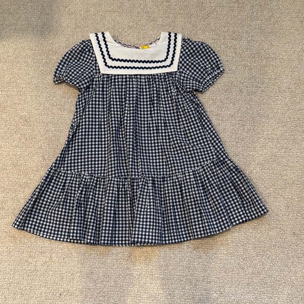 Mini Boden Navy and White Gingham Sailor Dress